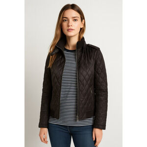 Burberry Brit Quilted Black Bomber Jacket Coat Removeable Sleeves Vest XS